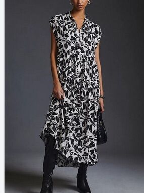 Anthropologie L Tiered Shirt Dress